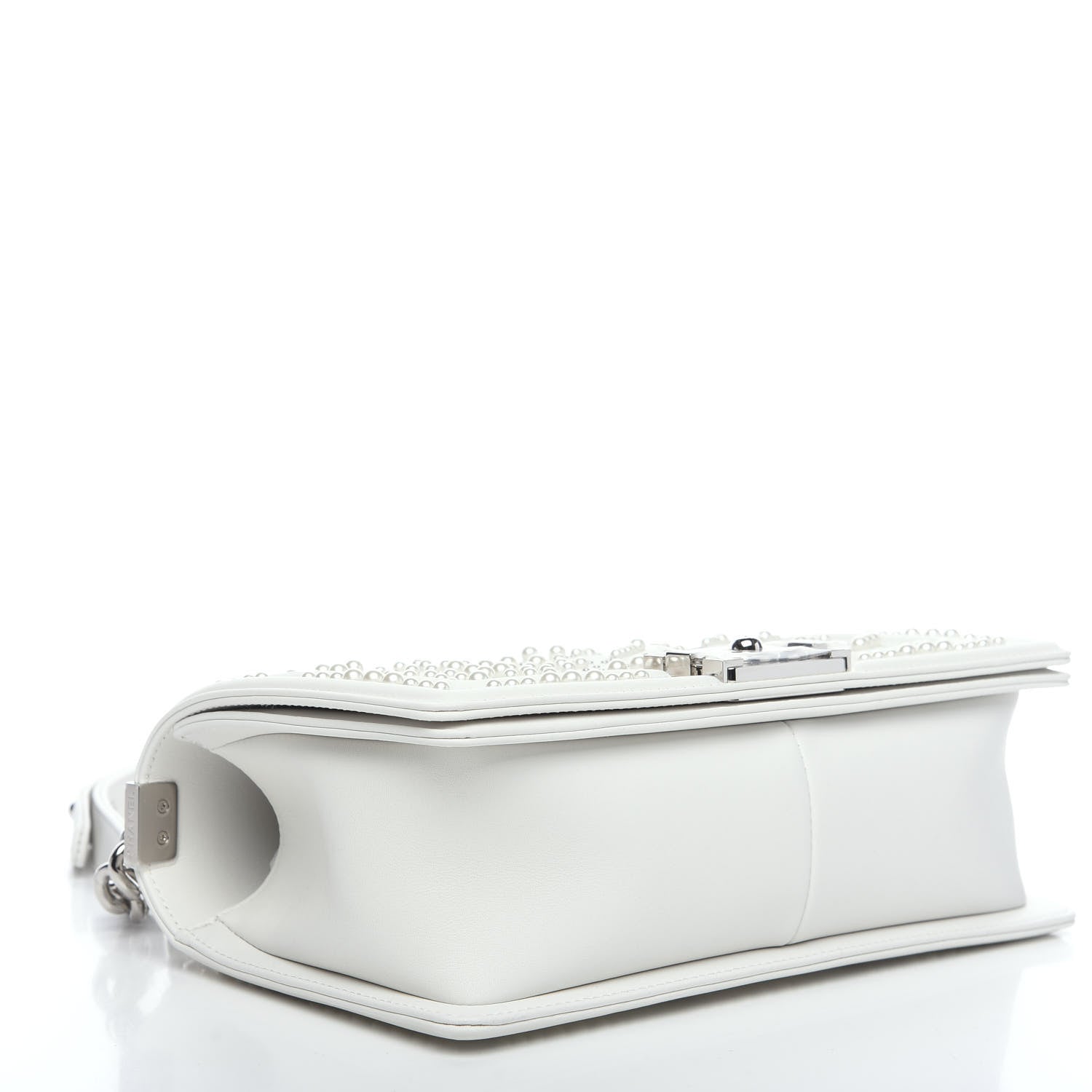 Chanel Calfskin Pearl Chevron Quilted Medium Boy Flap White 3 of 10