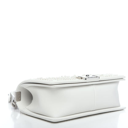 Chanel Calfskin Pearl Chevron Quilted Medium Boy Flap White 3 of 10