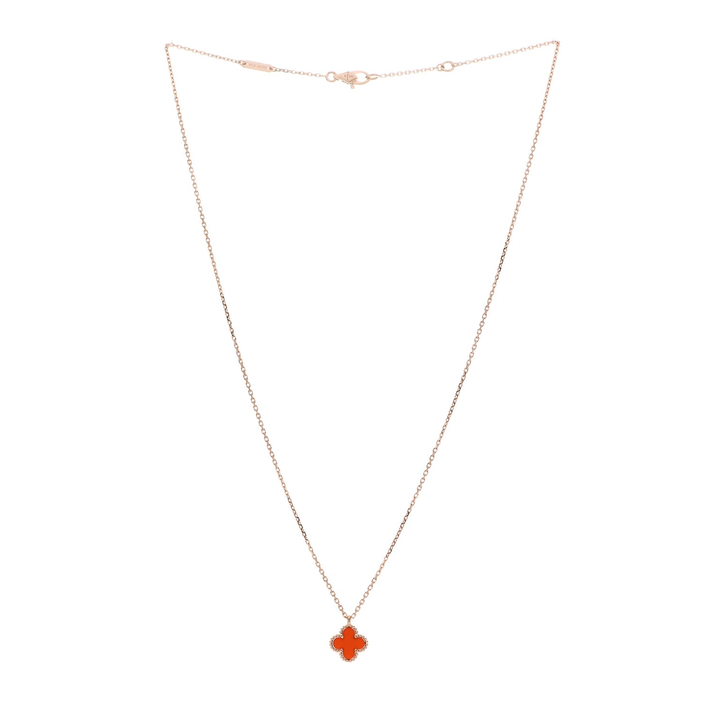 18K Rose Gold Carnelian Sweet Alhambra Pendant Necklace