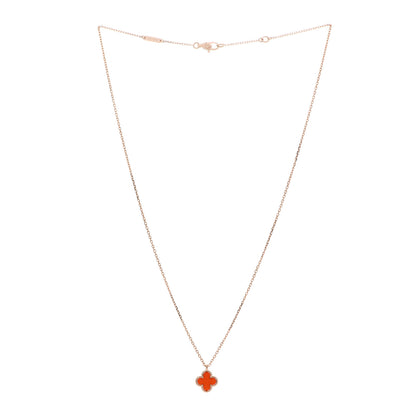 Van Cleef & Arpels 18K Rose Gold Carnelian Sweet Alhambra Pendant Necklace 3 of 6