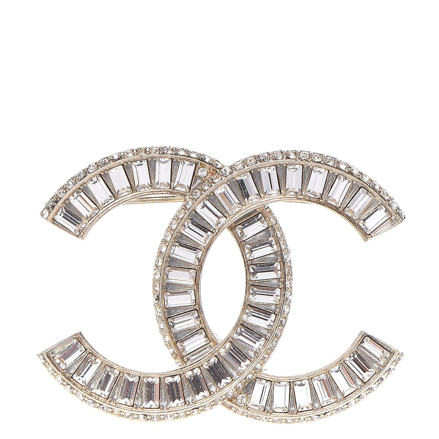 Baguette Crystal CC Brooch Gold