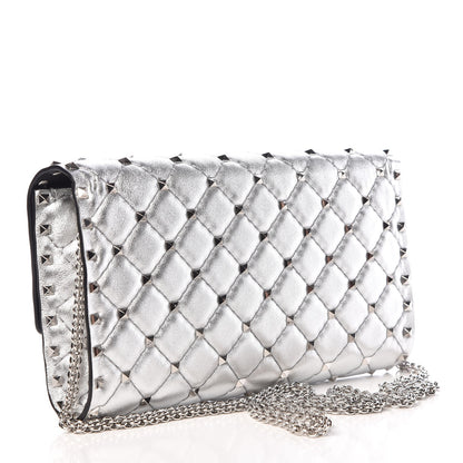 Valentino Garavani Metallic Nappa Rockstud Spike Wallet on Chain Silver 3 of 6