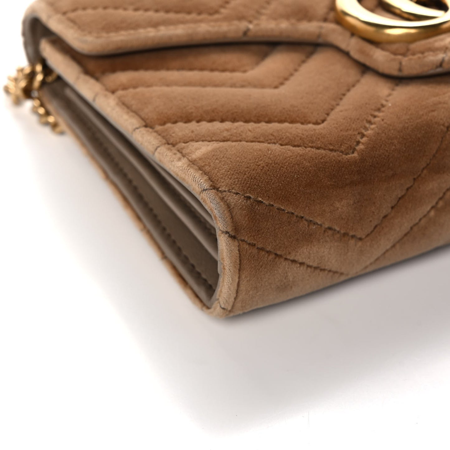 Velvet Matelasse GG Marmont Chain Wallet Taupe