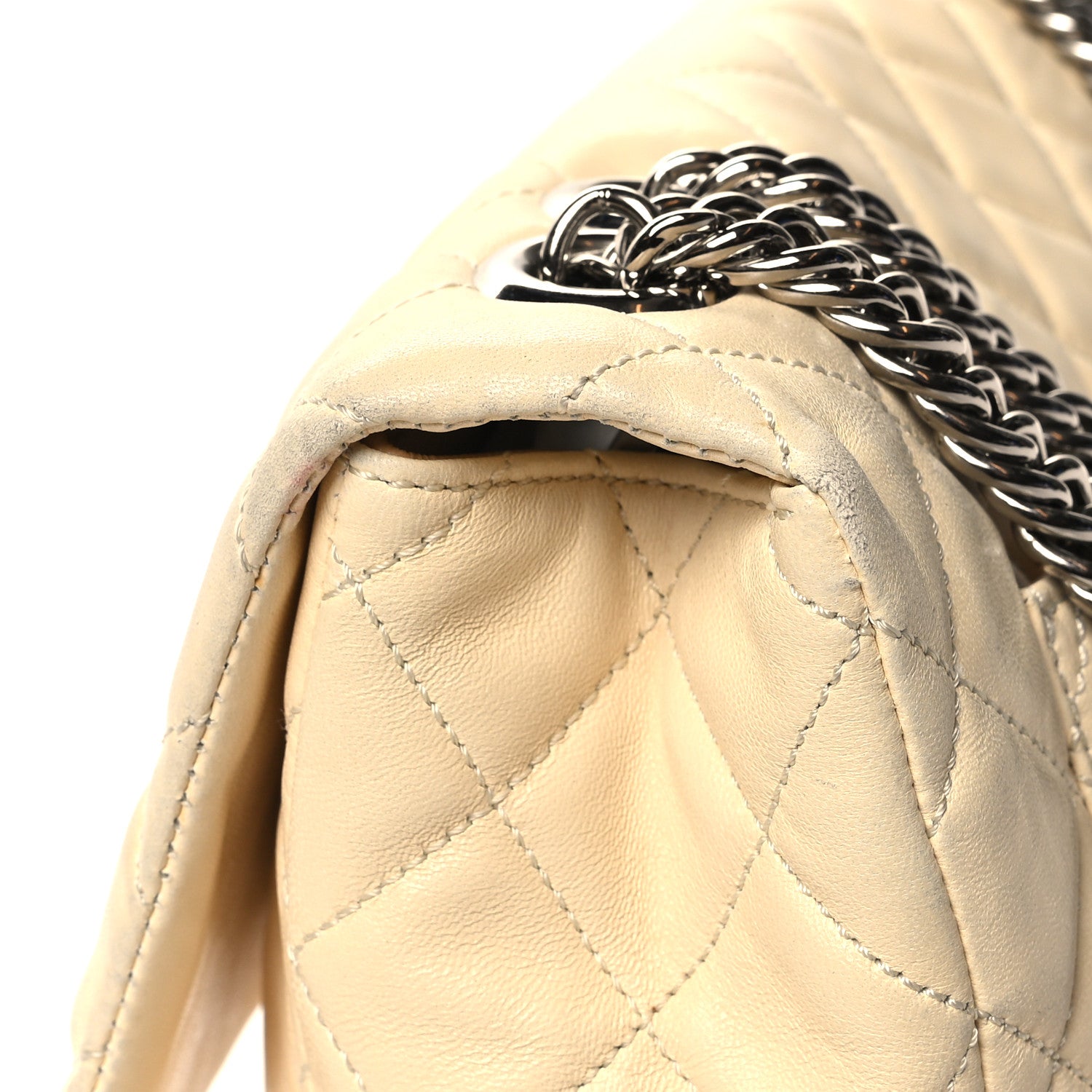 Chanel Washed Lambskin Quilted Jumbo Single Flap Bijoux Chain Ivory 11 of 12
