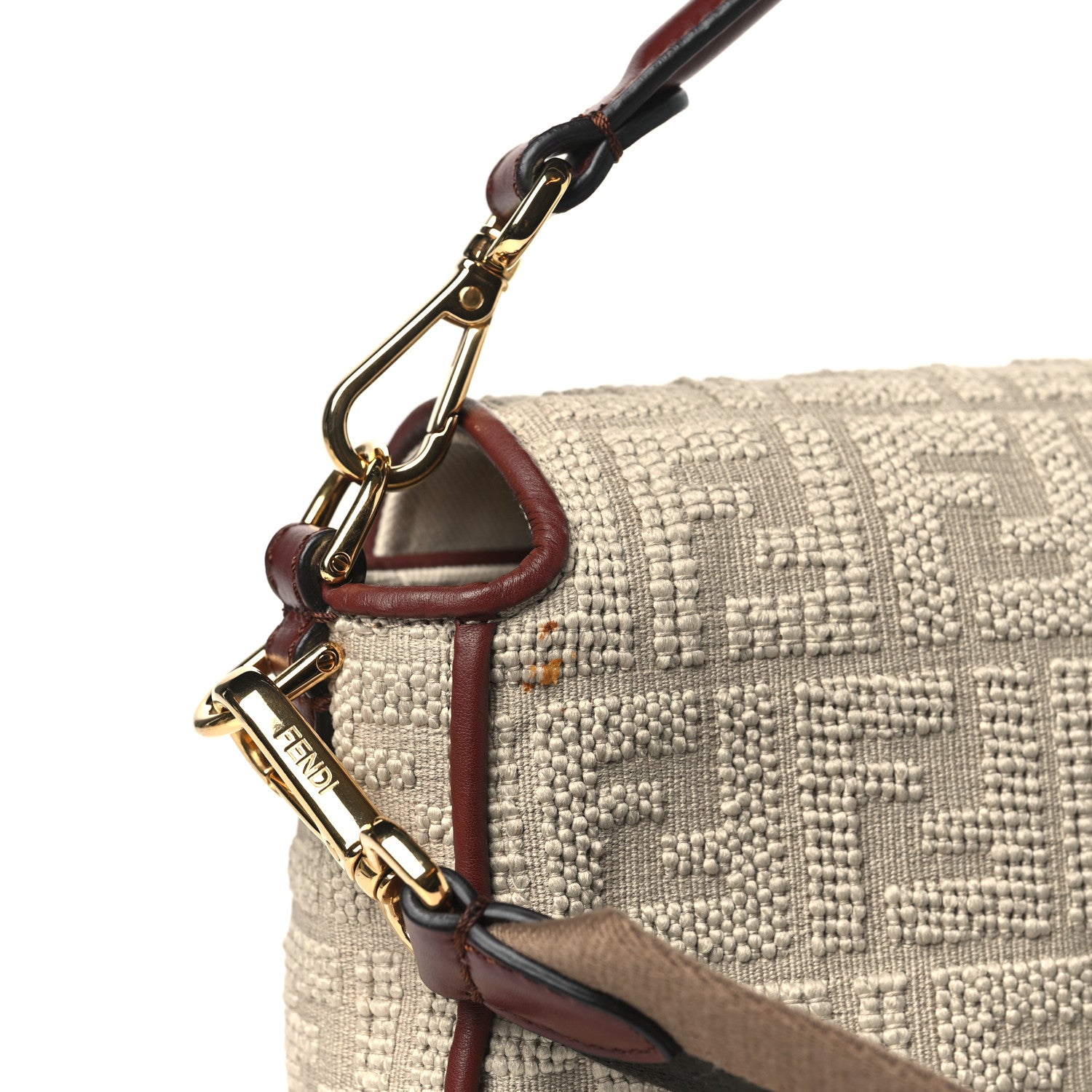 Fendi Sardinian Jacquard Vitello King FF 1974 Embroidered Baguette Corda Praline 11 of 11