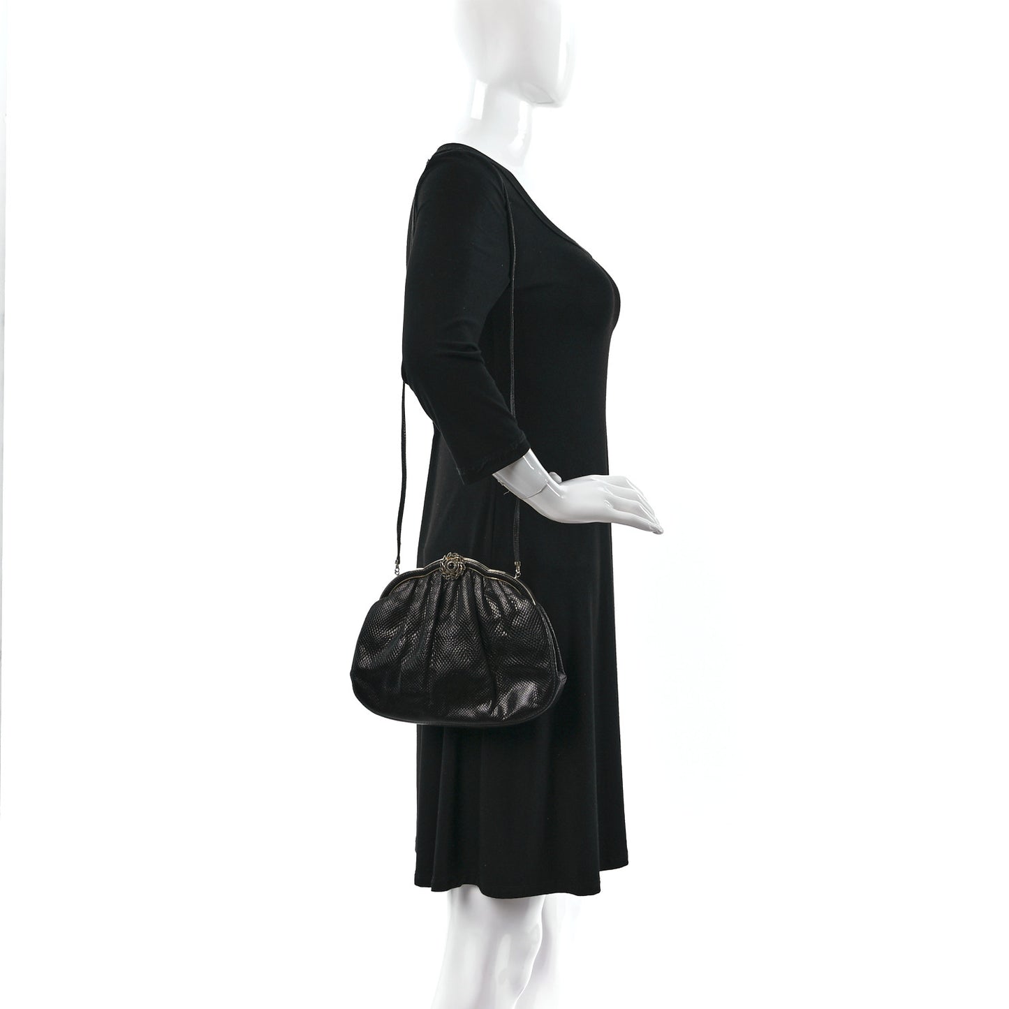 Snakeskin Crystal Evening Bag Black
