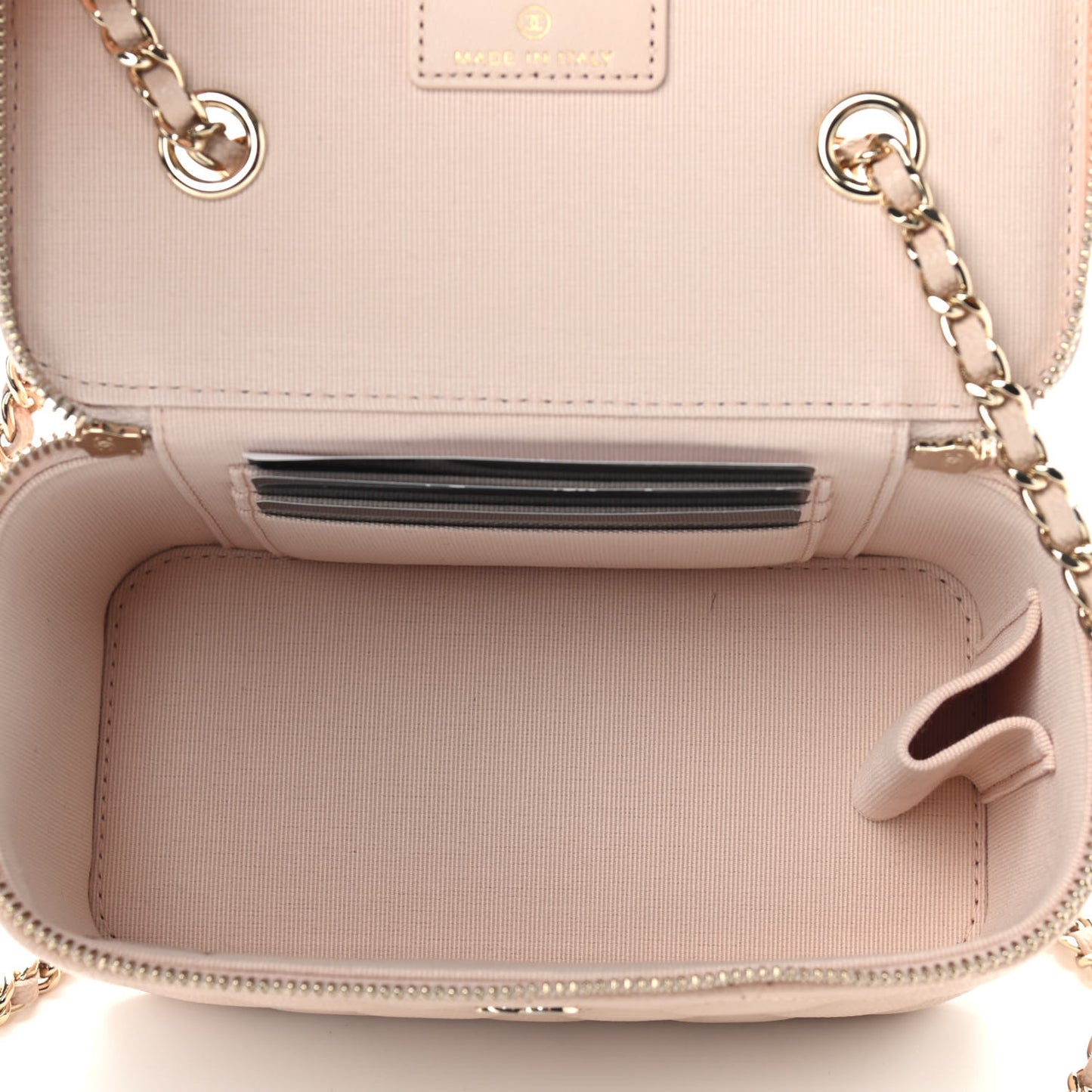 Caviar Quilted Small Vanity Case With Chain Light Beige