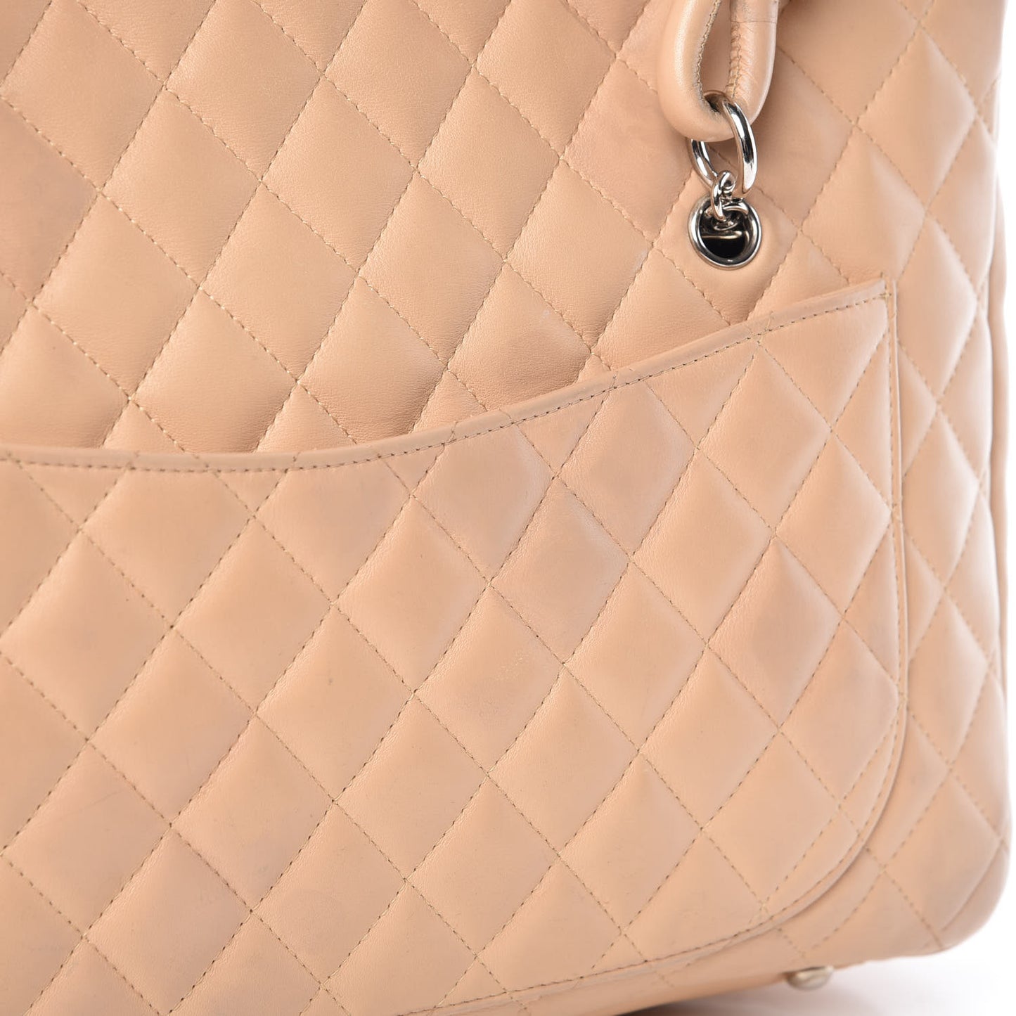 Calfskin Quilted Large Cambon Flap Beige Black