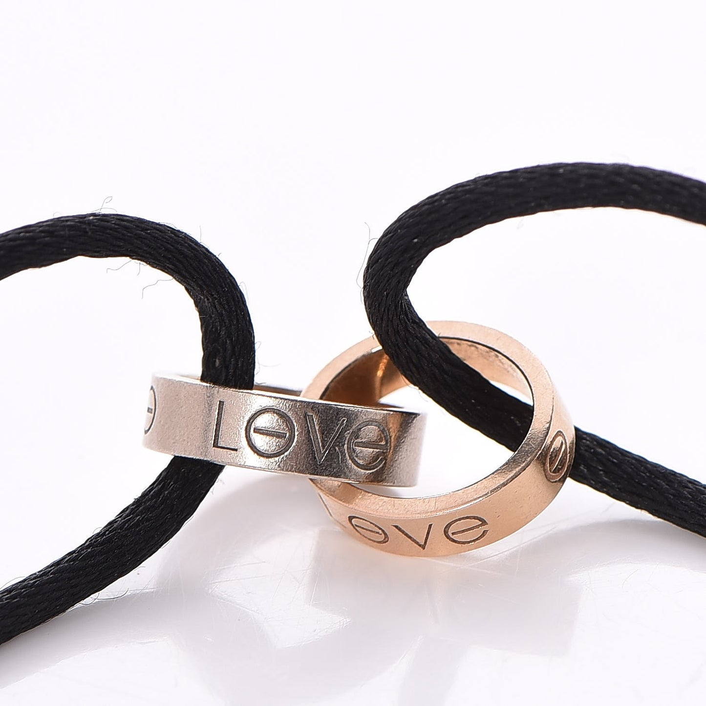 18K White Pink Gold Charity LOVE Adjustable Cord Bracelet Black