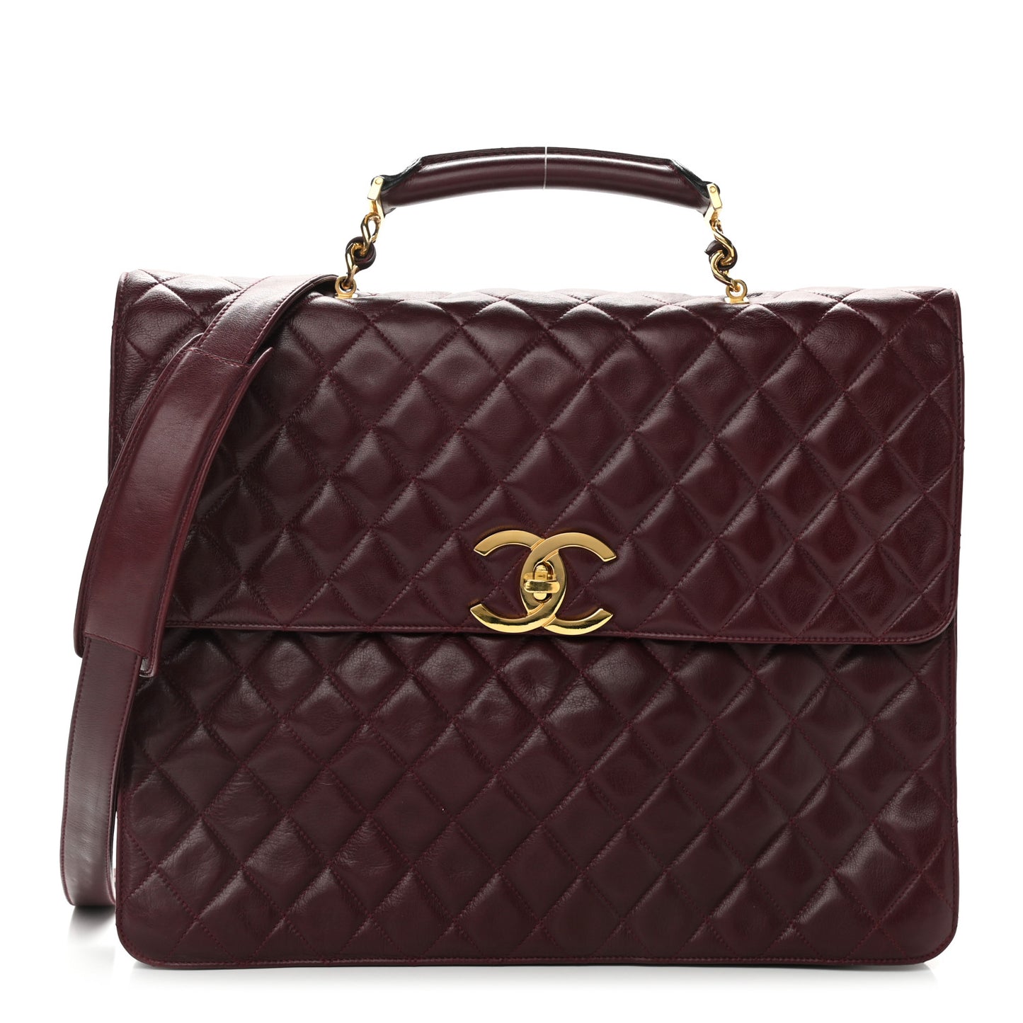 Lambskin Quilted Briefcase Laptop Bag Burgundy