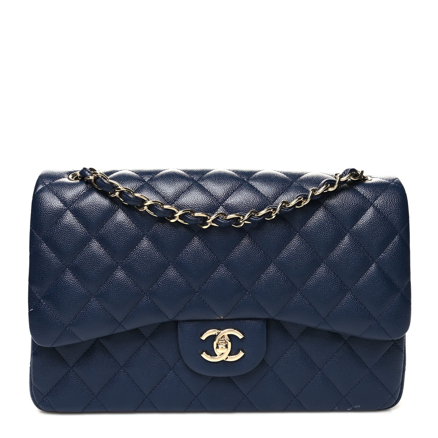 Caviar Quilted Jumbo Double Flap Navy Blue
