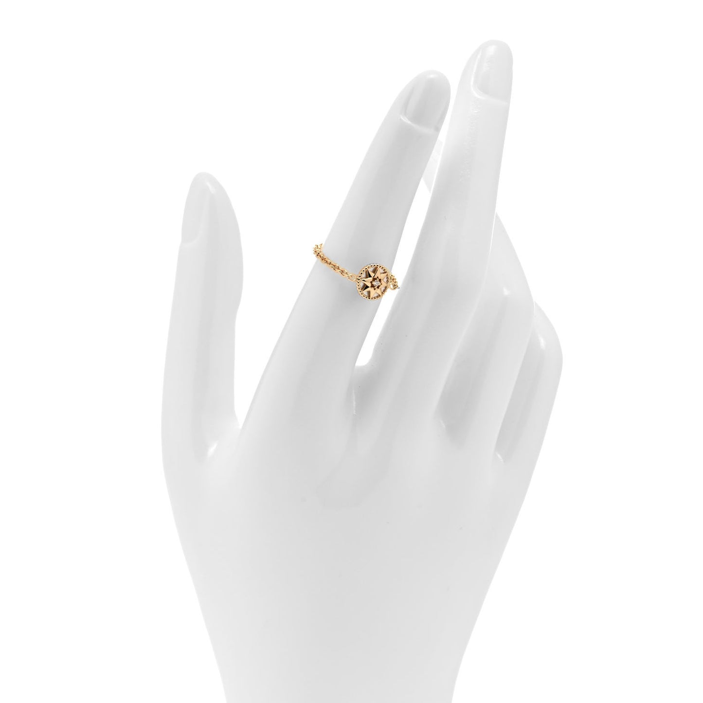 18K Yellow Gold Diamond Mother of Pearl Rose Des Vents Ring 52 6