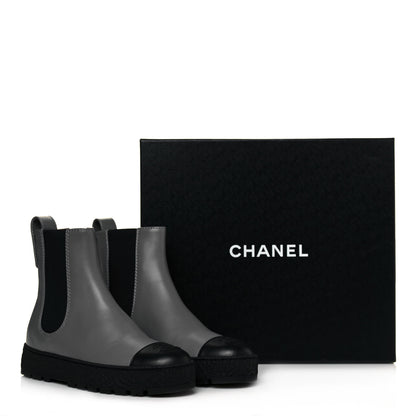 Chanel Calfskin Cap Toe CC Ankle Boots 37 Grey Black 9 of 9