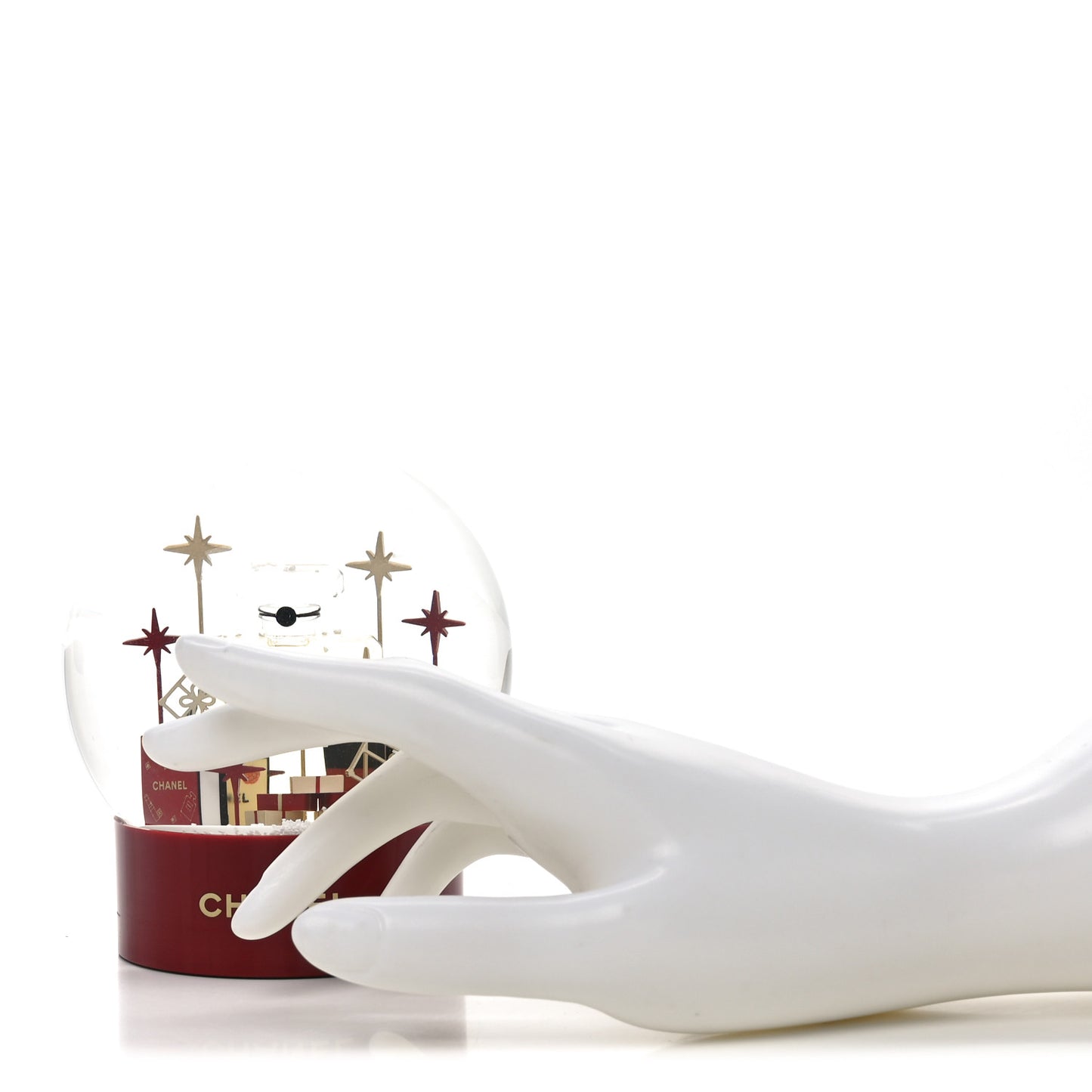 Glass N°5 Perfume Bottle Snow Globe Red