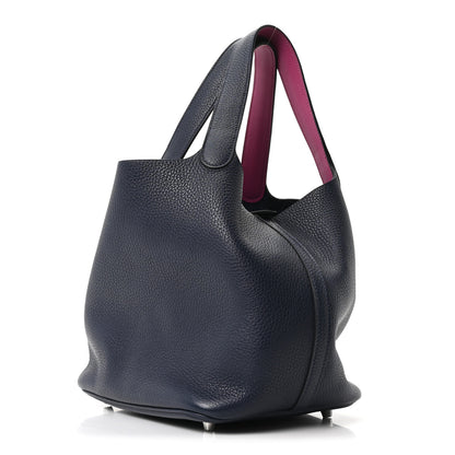 Hermes Taurillon Clemence Picotin Lock 22 MM Bleu Nuit Rose Pourpre 3 of 10