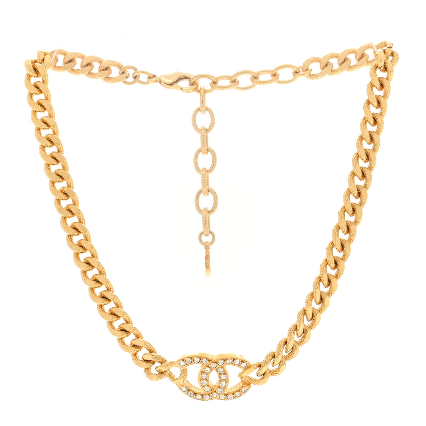Crystal Chain Link CC Choker Necklace Gold