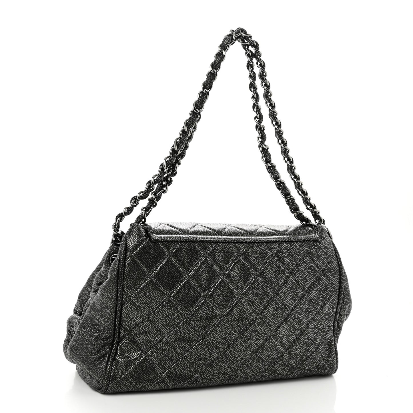 Metallic Caviar Quilted Timeless Accordion Flap Dark Silver
