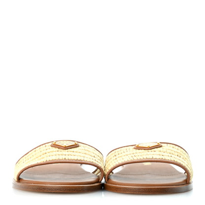Prada Raffia Metal Triangle Logo 10mm Slide Sandals 37 Naturale 3 of 8