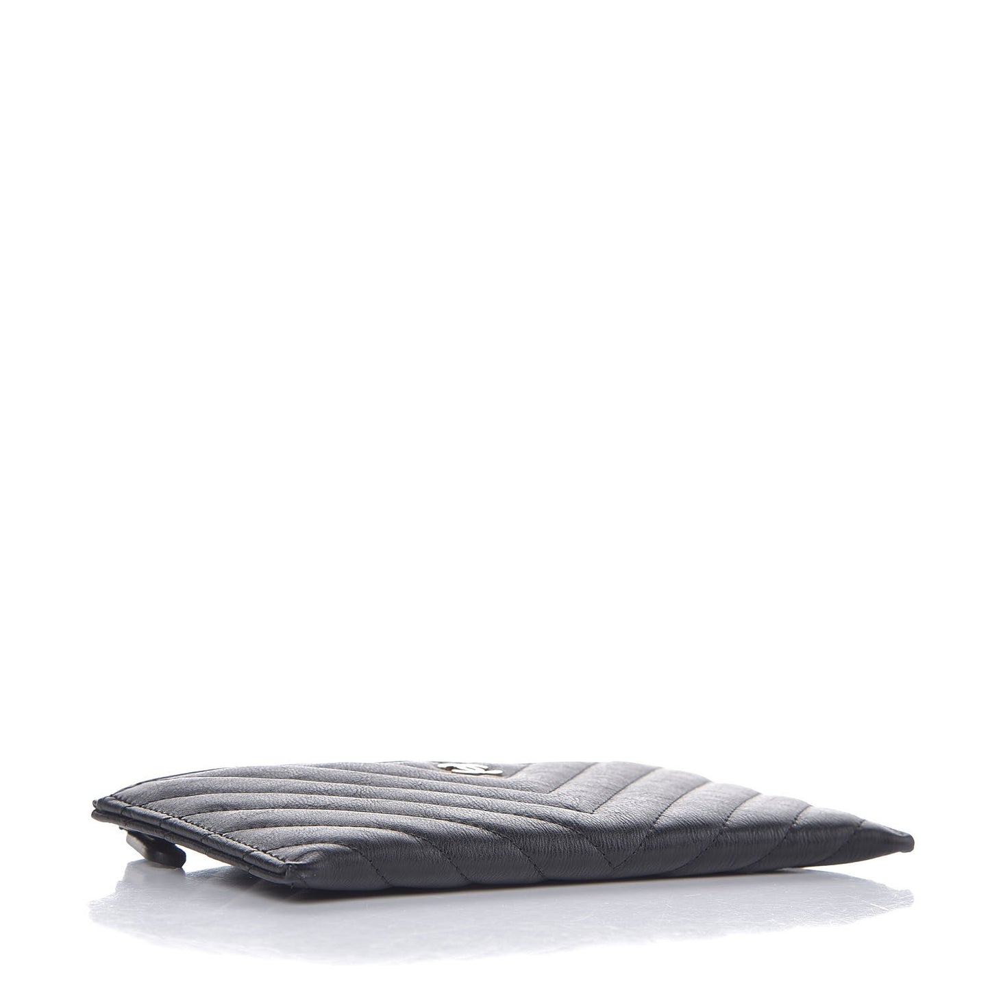 Calfskin Chevron Quilted Classic Zip Pouch Black
