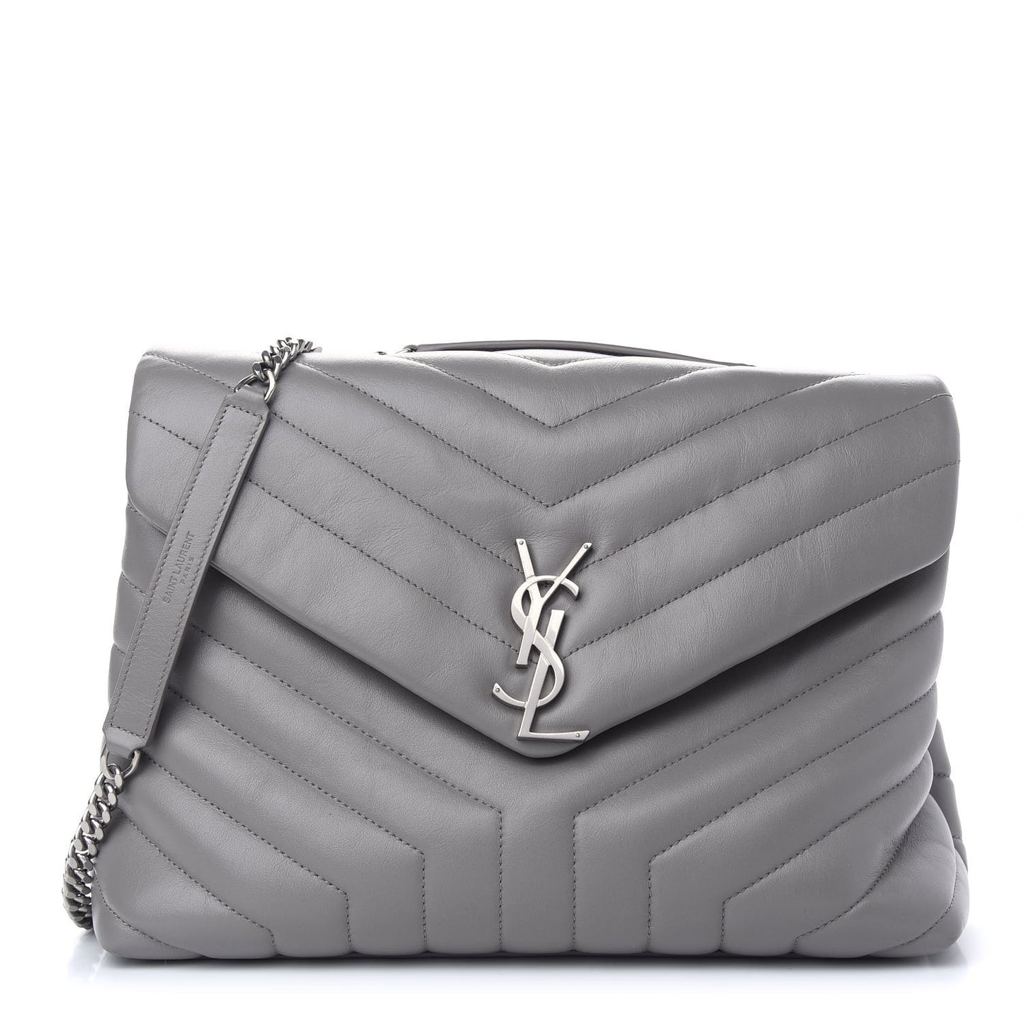 Calfskin Y Quilted Monogram Medium Loulou Chain Satchel Light Gray