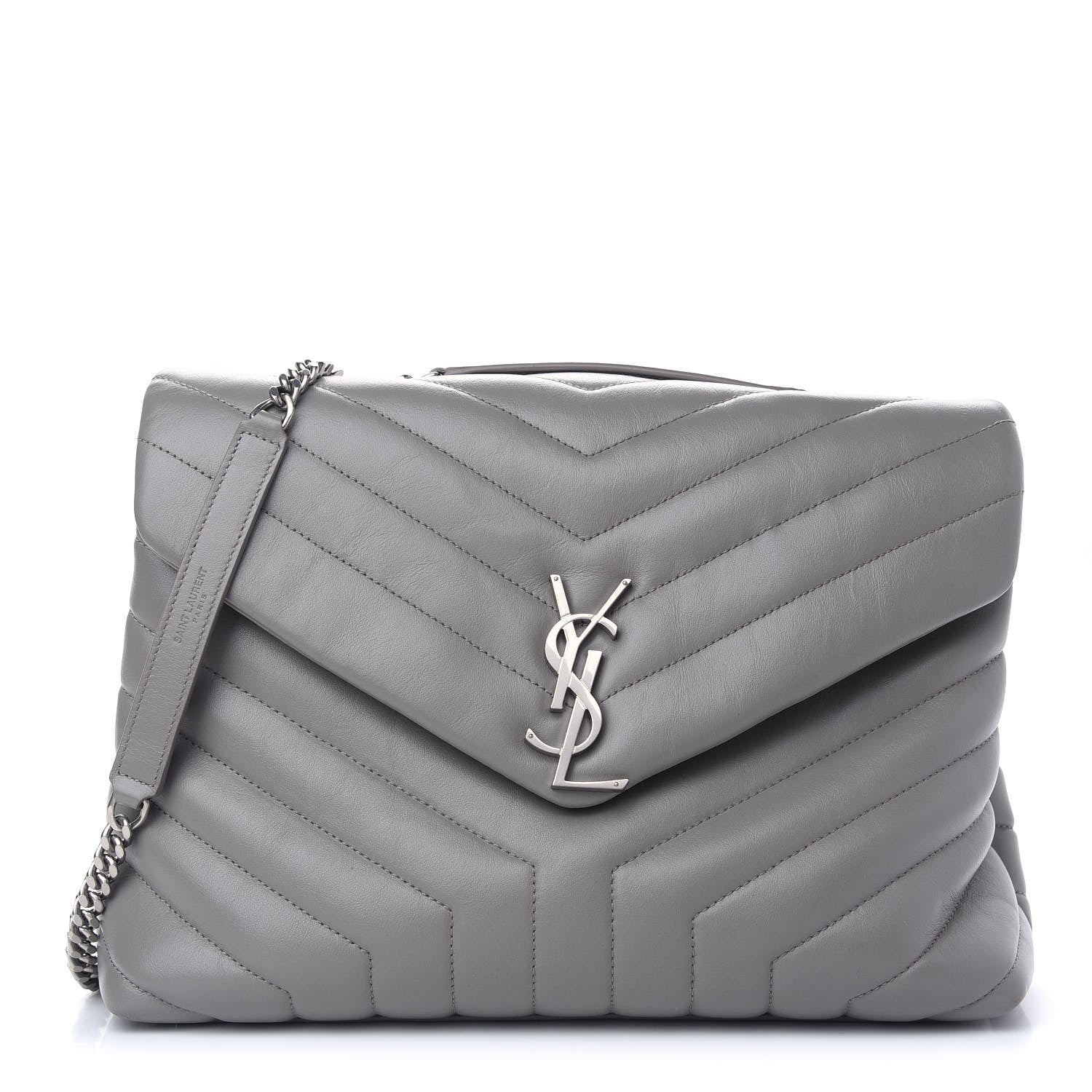 Saint Laurent Calfskin Y Quilted Monogram Medium Loulou Chain Satchel Light Gray 1 of 9