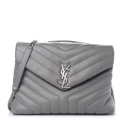 Saint Laurent Calfskin Y Quilted Monogram Medium Loulou Chain Satchel Light Gray 1 of 9
