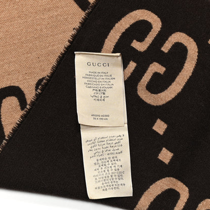 Gucci Wool Silk Monogram Jumbo GG Freedom Scarf Dark Brown Beige 9 of 12