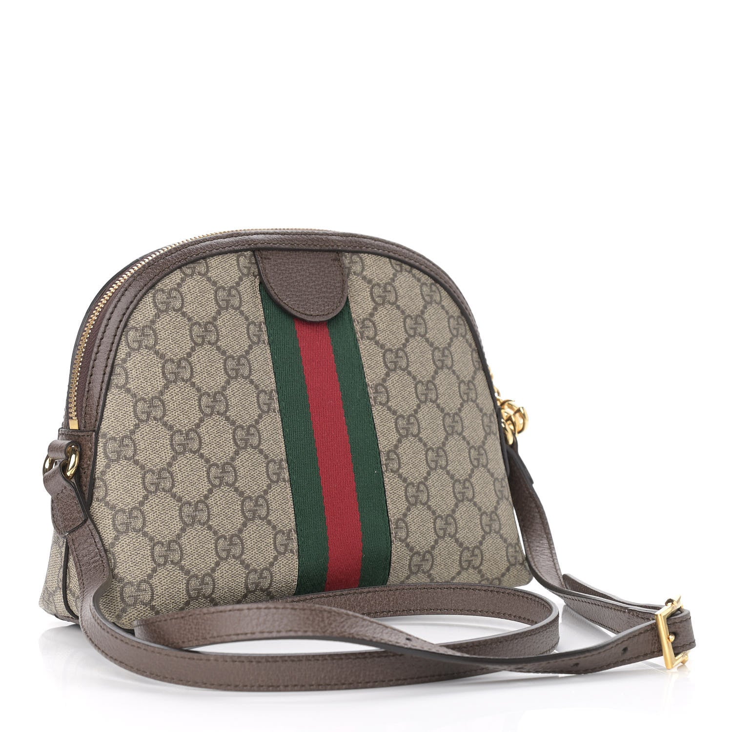 Gucci GG Supreme Monogram Textured Dollar Calfskin Web Small Ophidia Dome Shoulder Bag Beige Ebony New Acero 3 of 11