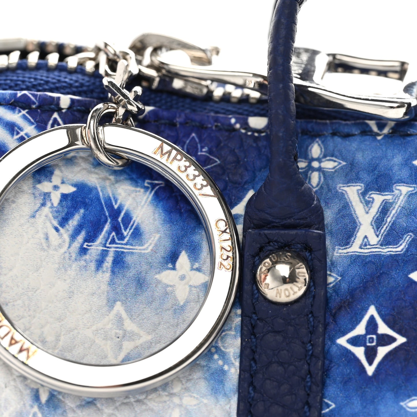Monogram Bandana Mini Keepall Bag Charm Key Holder Blue
