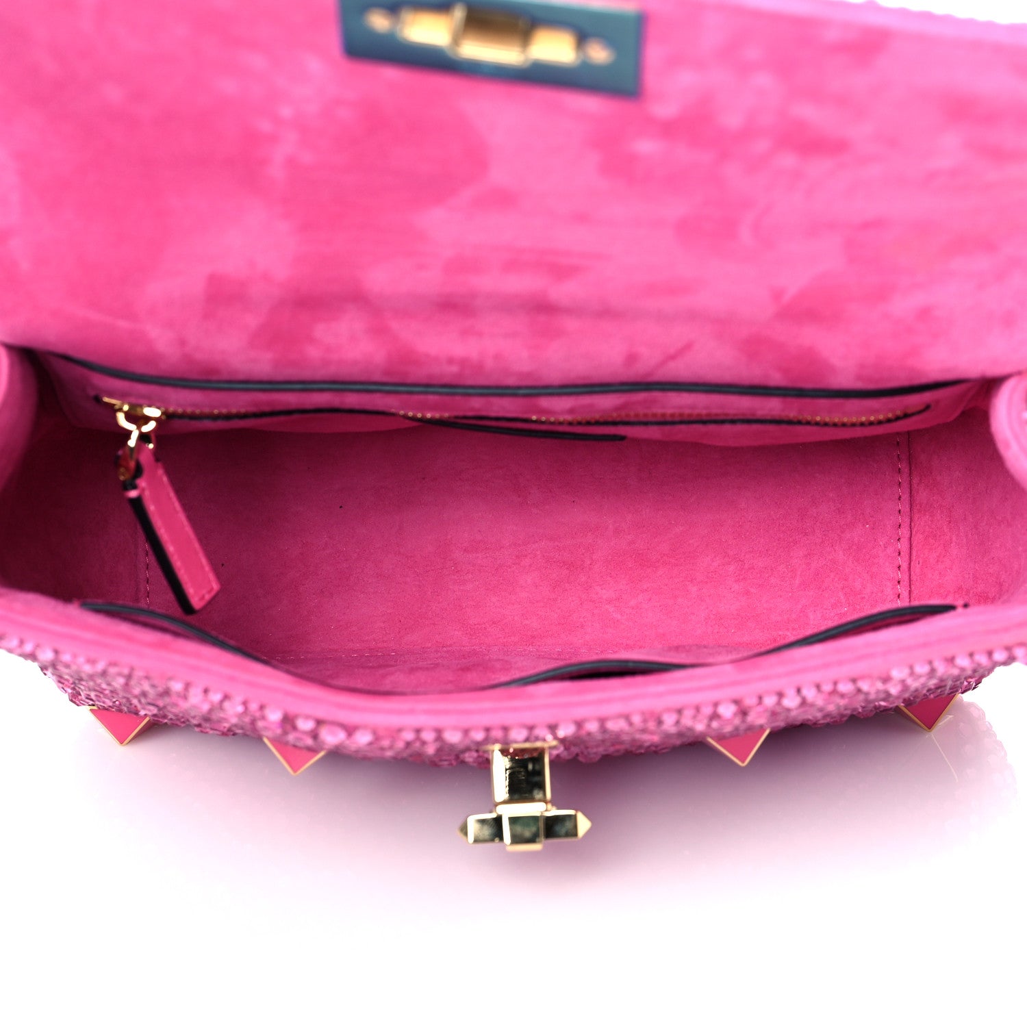 Valentino Garavani Crystal Suede Enamel Medium Roman Stud Shoulder Bag Pink PP 5 of 9