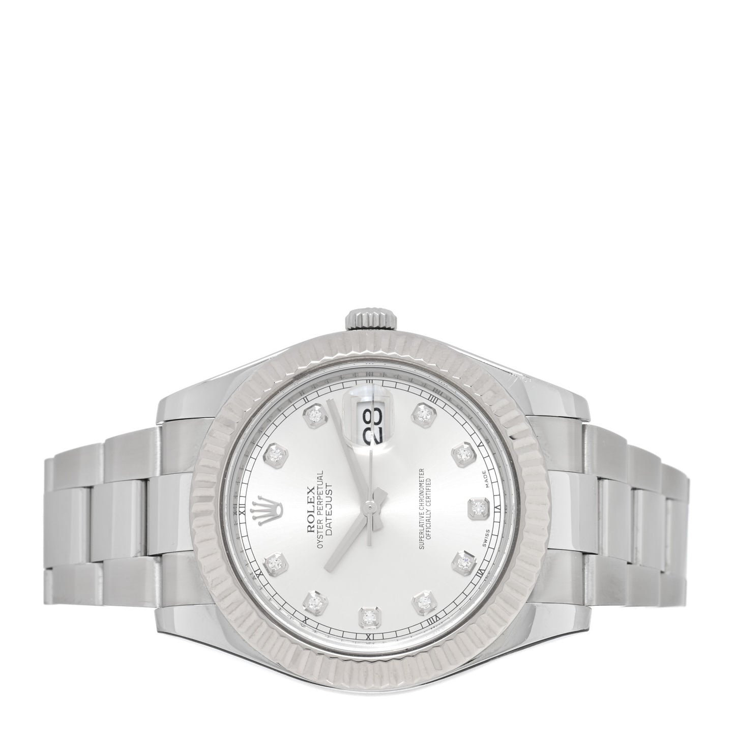 Stainless Steel 18K White Gold Diamond 41mm Oyster Perpetual Datejust Watch Silver 116334