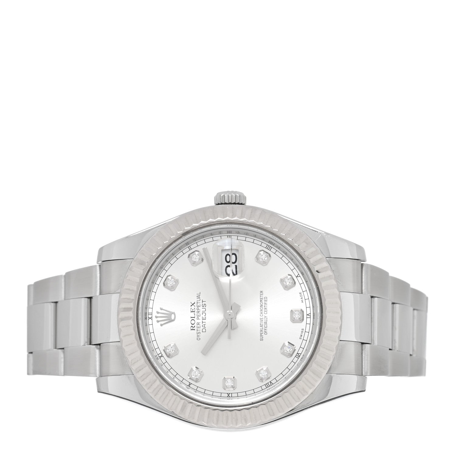 Rolex Stainless Steel 18K White Gold Diamond 41mm Oyster Perpetual Datejust Watch Silver 116334 2 of 5