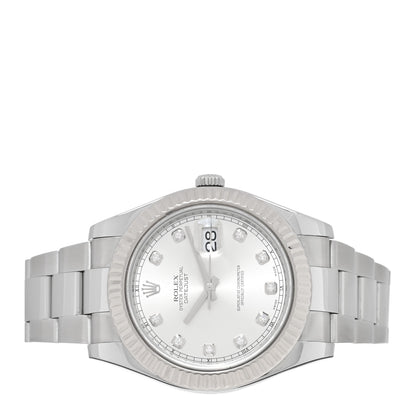 Rolex Stainless Steel 18K White Gold Diamond 41mm Oyster Perpetual Datejust Watch Silver 116334 2 of 5