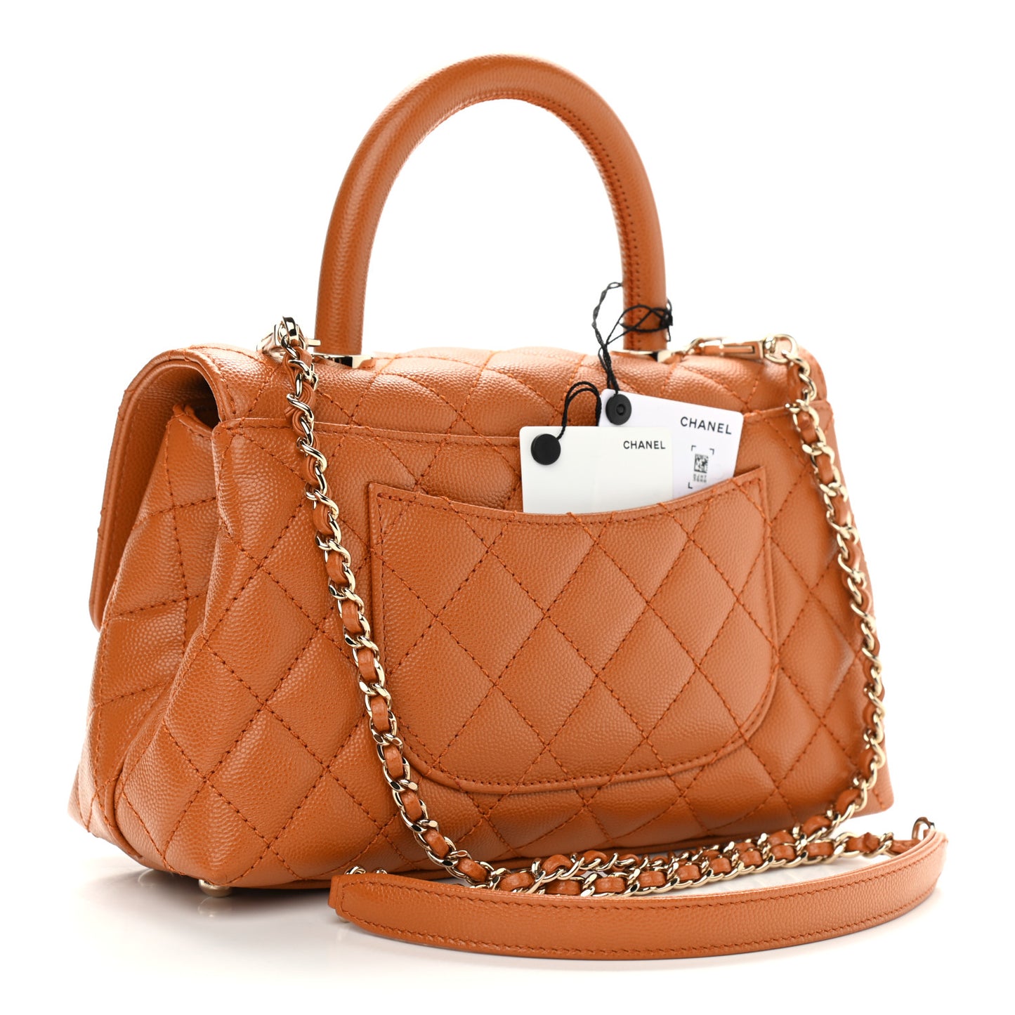 Caviar Quilted Mini Coco Handle Flap Light Brown