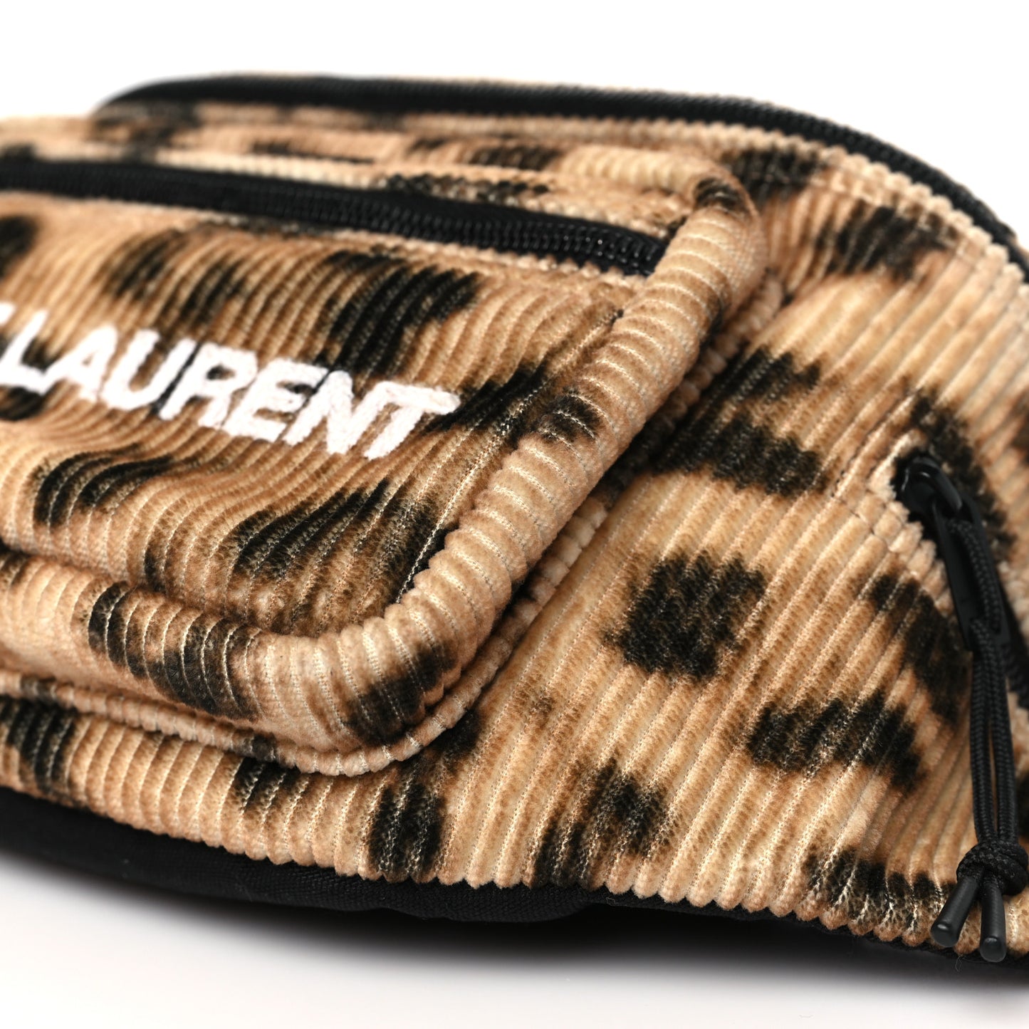 Corduroy Leopard Print Belt Bag Beige Black