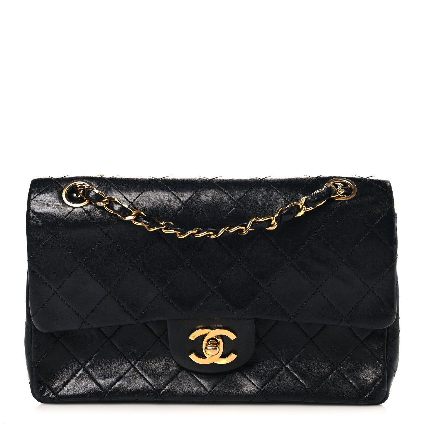 Lambskin Quilted Small Double Flap Black