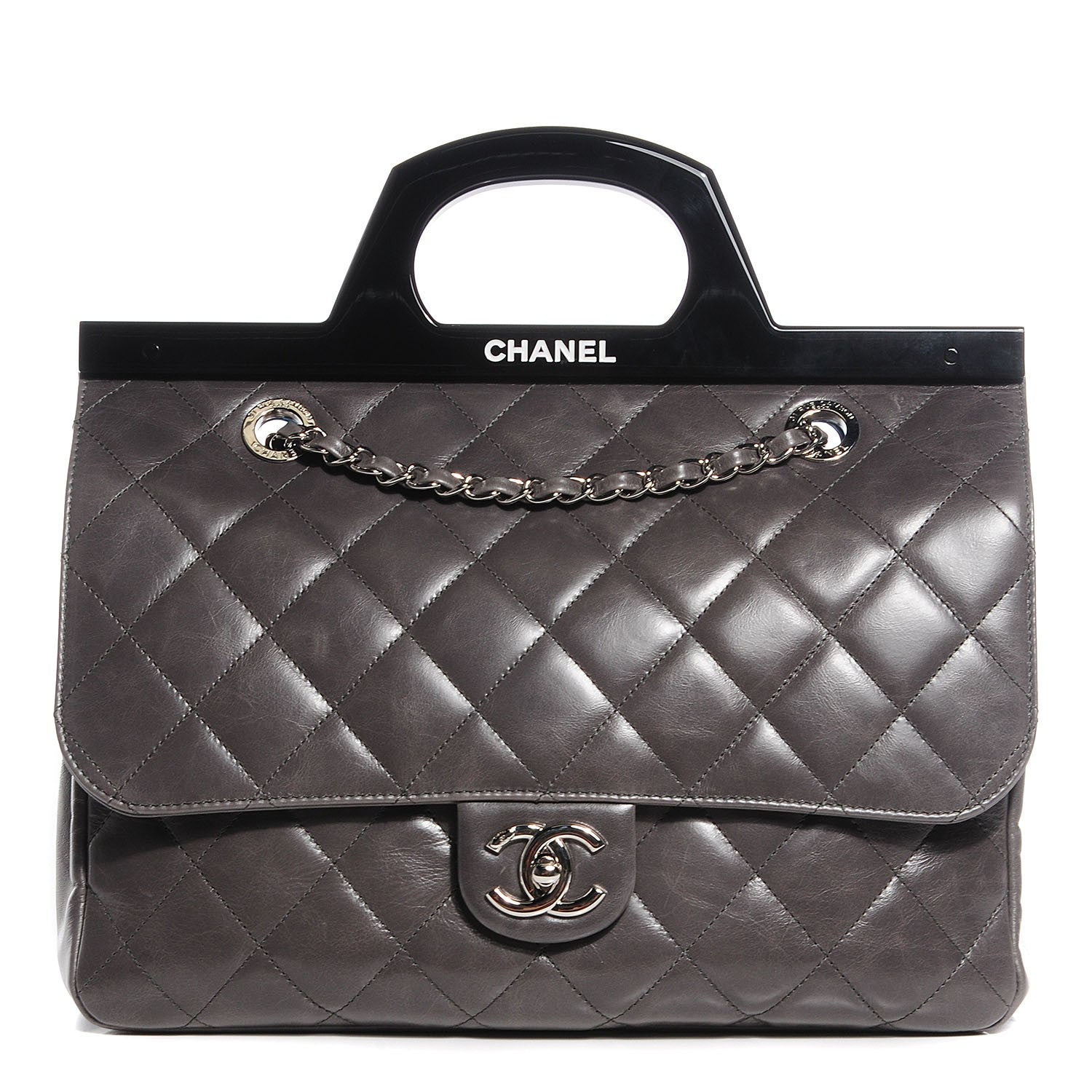 Chanel Glazed Calfskin Quilted Small CC Delivery Tote Grey 1 of 8