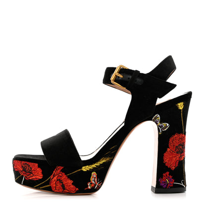 Valentino Garavani Poppy Embroidered Platform Sandals 36.5 Black 1 of 11