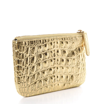 Chanel Metallic Calfskin Crocodile Embossed Cocodile Cosmetic Case Gold 3 of 8