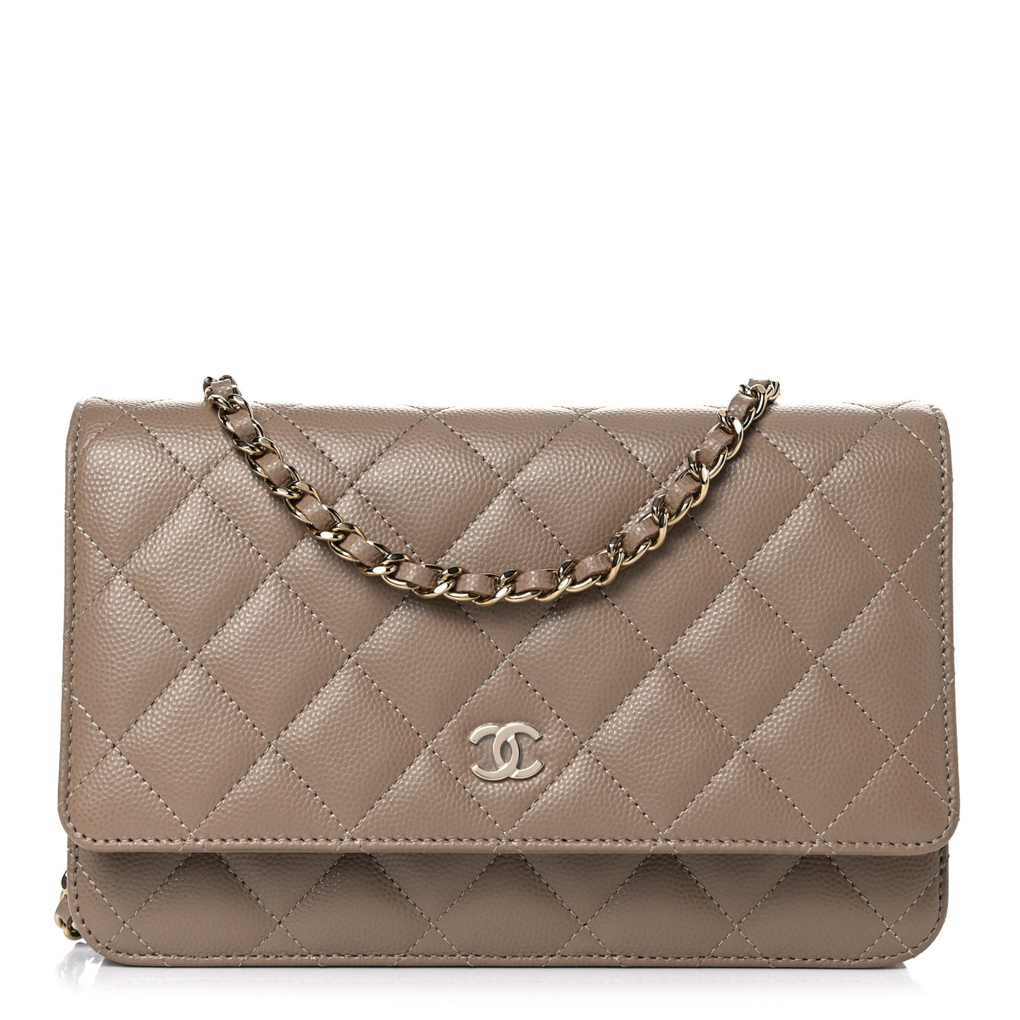 Caviar Quilted Wallet On Chain WOC Beige