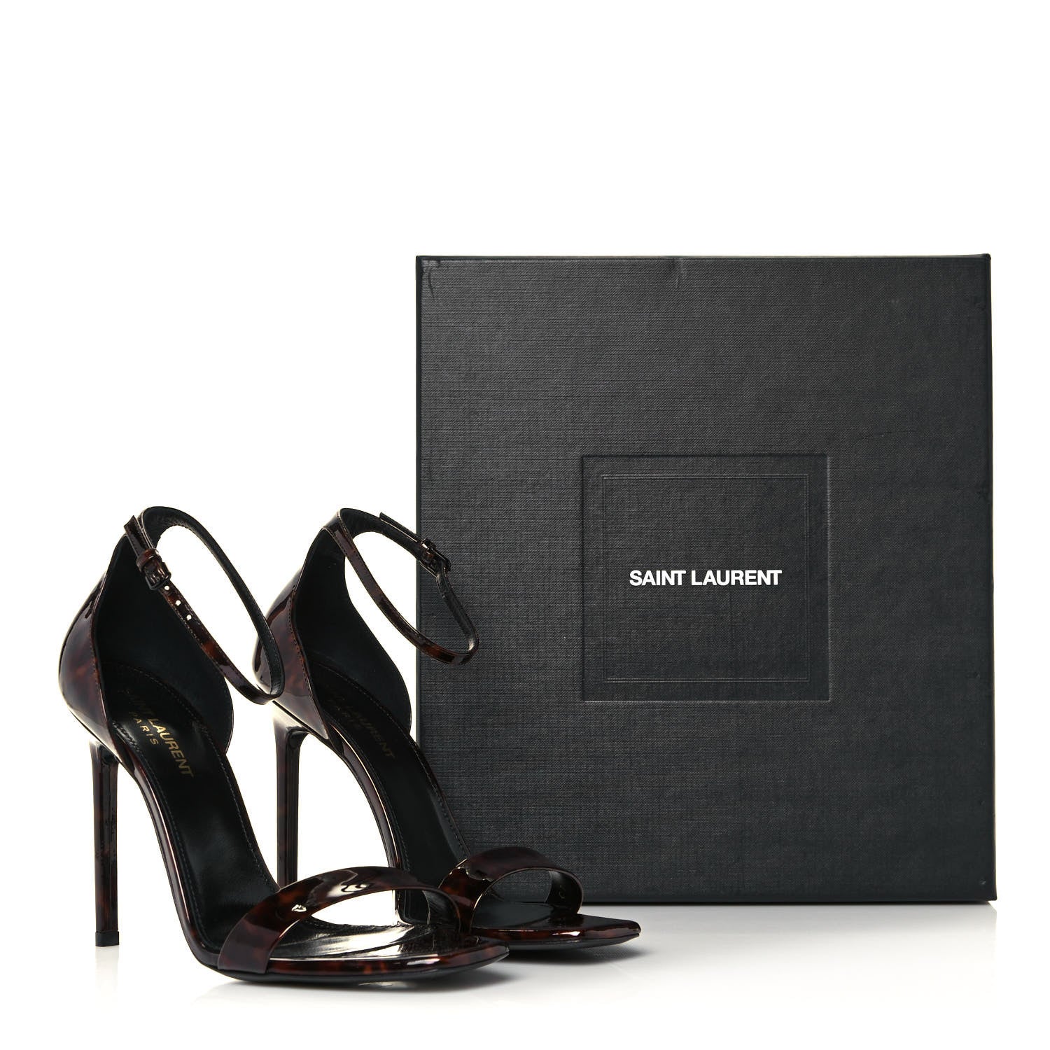 Saint Laurent Patent Calfskin Amber 105 Ankle Strap Sandals 38.5 Tortoiseshell 8 of 8