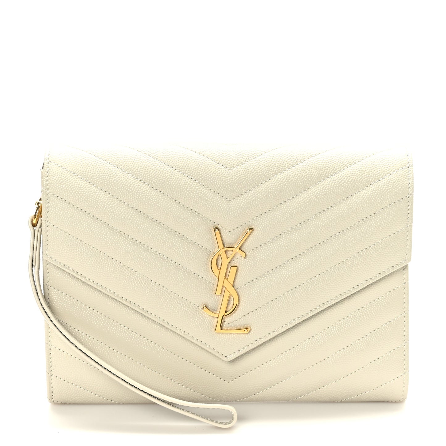 Grain De Poudre Matelasse Chevron Monogram Envelope Clutch Blanc Vintage