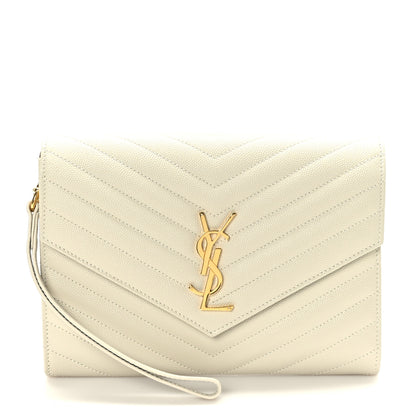 Saint Laurent Grain De Poudre Matelasse Chevron Monogram Envelope Clutch Blanc Vintage 1 of 9