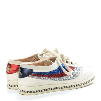 Gucci Calfskin Glitter Crystal Womens Sylvie Web Falacer Sneakers 36.5 White 4 of 18