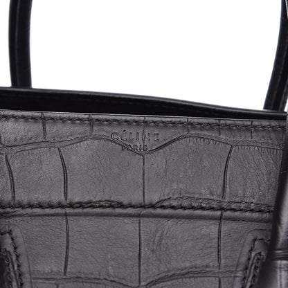 Celine Crocodile Embossed Calfskin Medium Phantom Luggage Black 12 of 14
