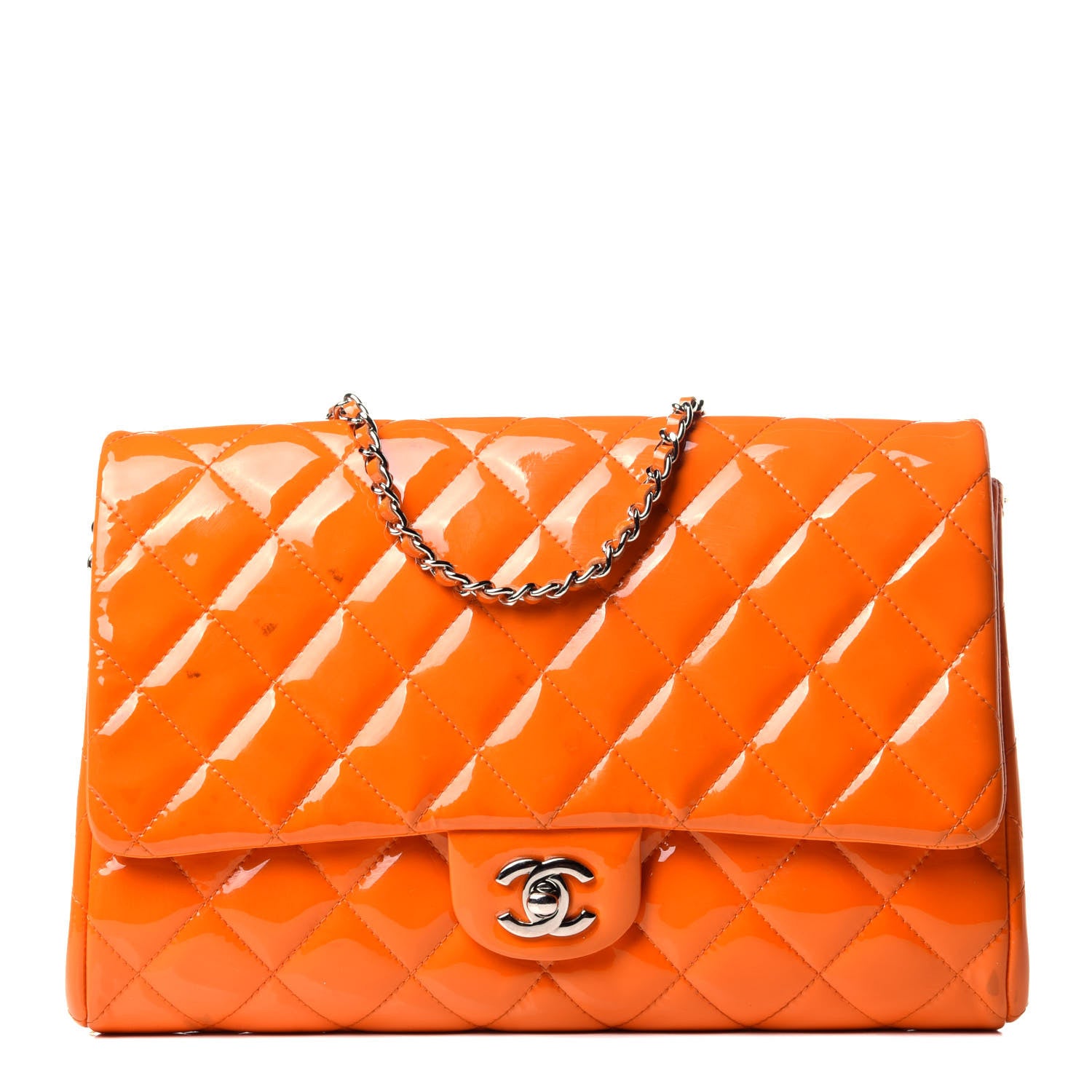 Chanel Patent Quilted Clutch with Chain Flap Orange 1 of 14