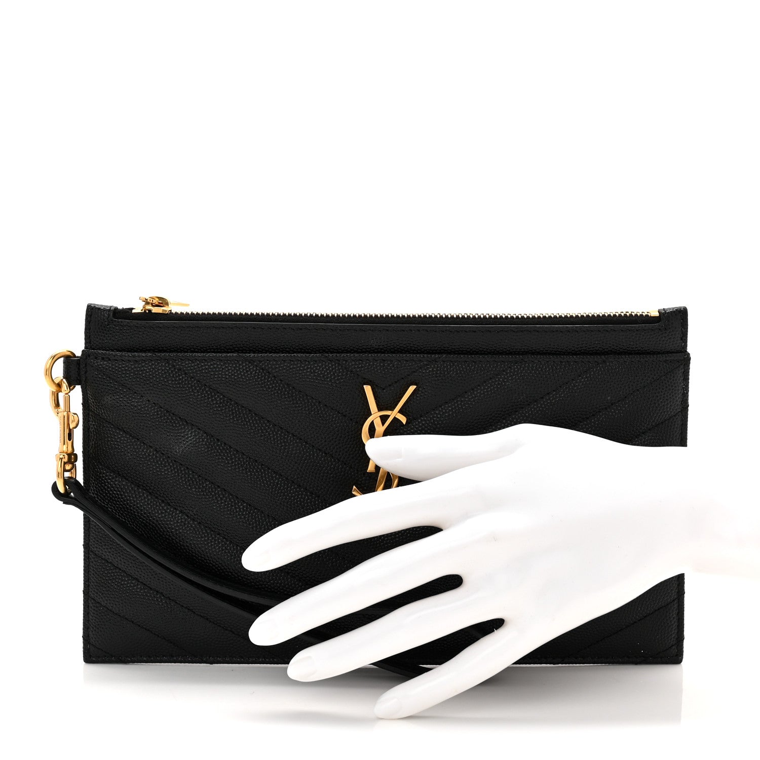Saint Laurent Grain De Poudre Chevron Monogram Large Bill Pouch Black 2 of 9