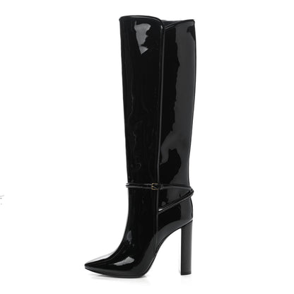 Saint Laurent Patent Soxiante 105 Knee High Boots 38.5 Black 1 of 8