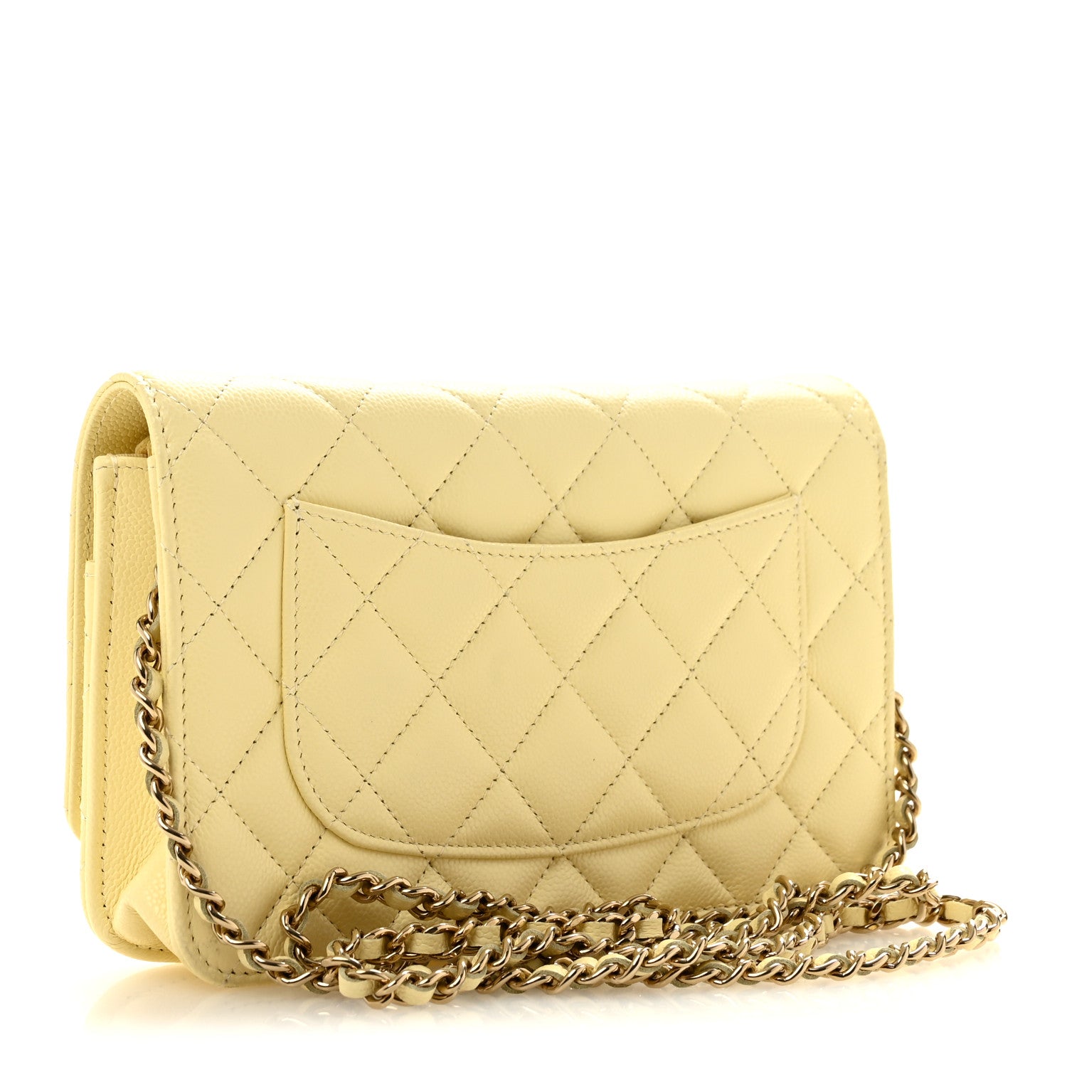 Chanel Caviar Quilted CC Turn Lock Wallet On Chain WOC Light Yellow 3 of 12