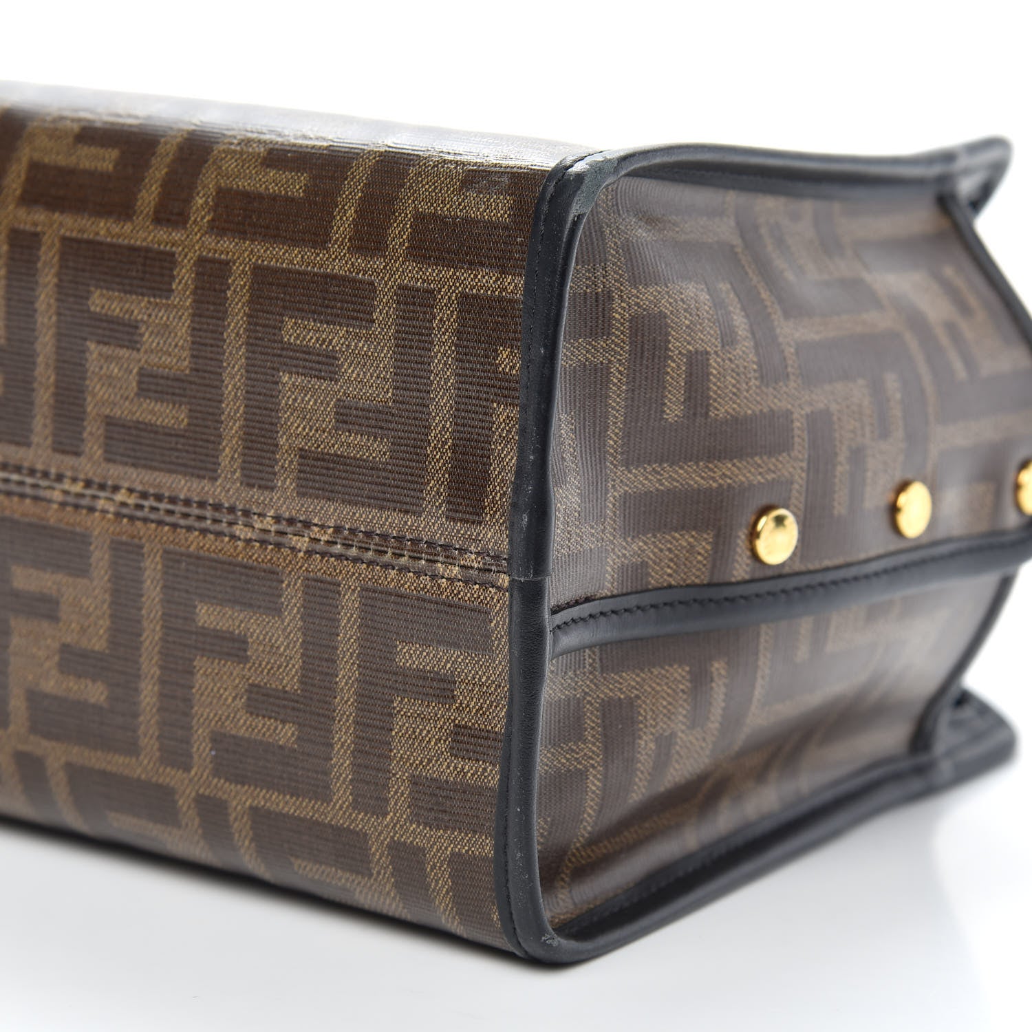 Fendi Glazed Fabric Vitello Century FF 1974 Stamp Patch Mini Peekaboo Defender Cover Mogano Panna Black 8 of 9